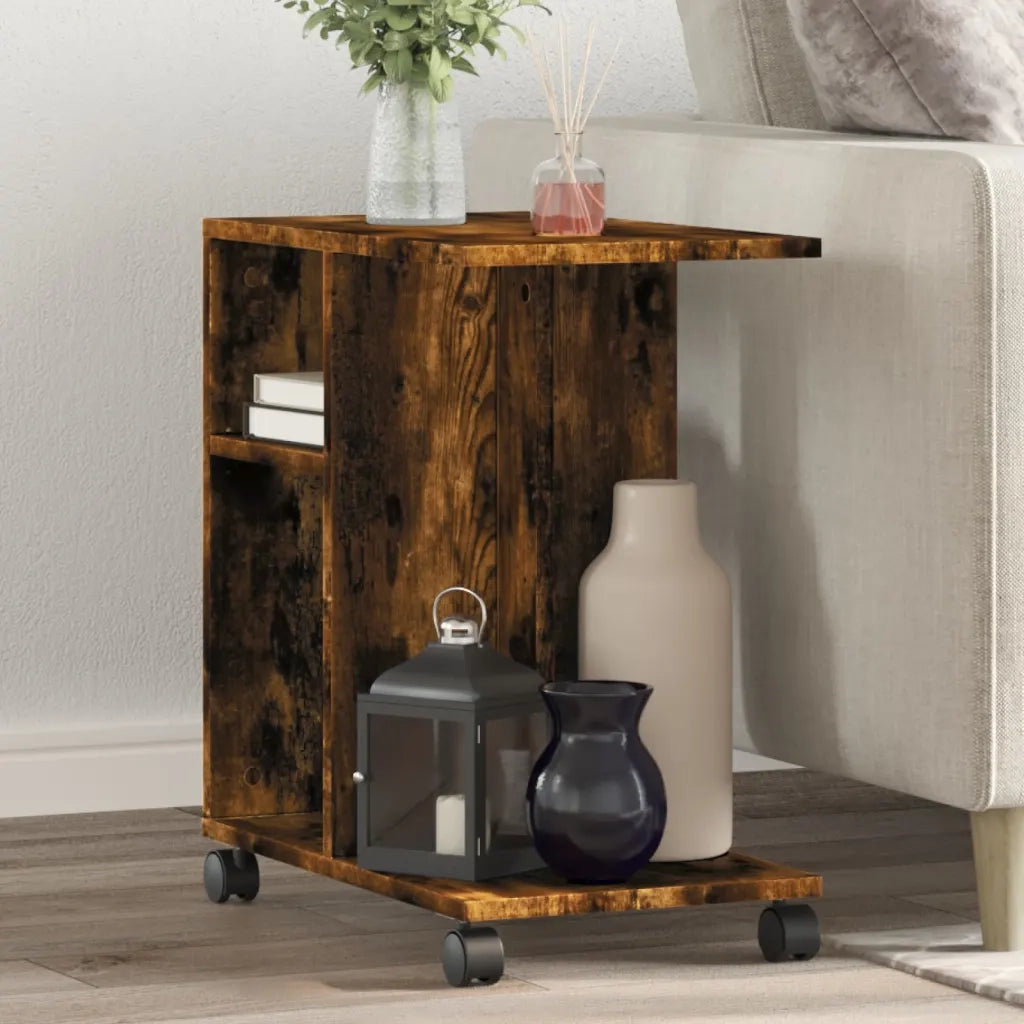 Tavolino | Tavolo laterale con Ruote Rovere Fumo 50x30x55 cm in Legno Multistrato