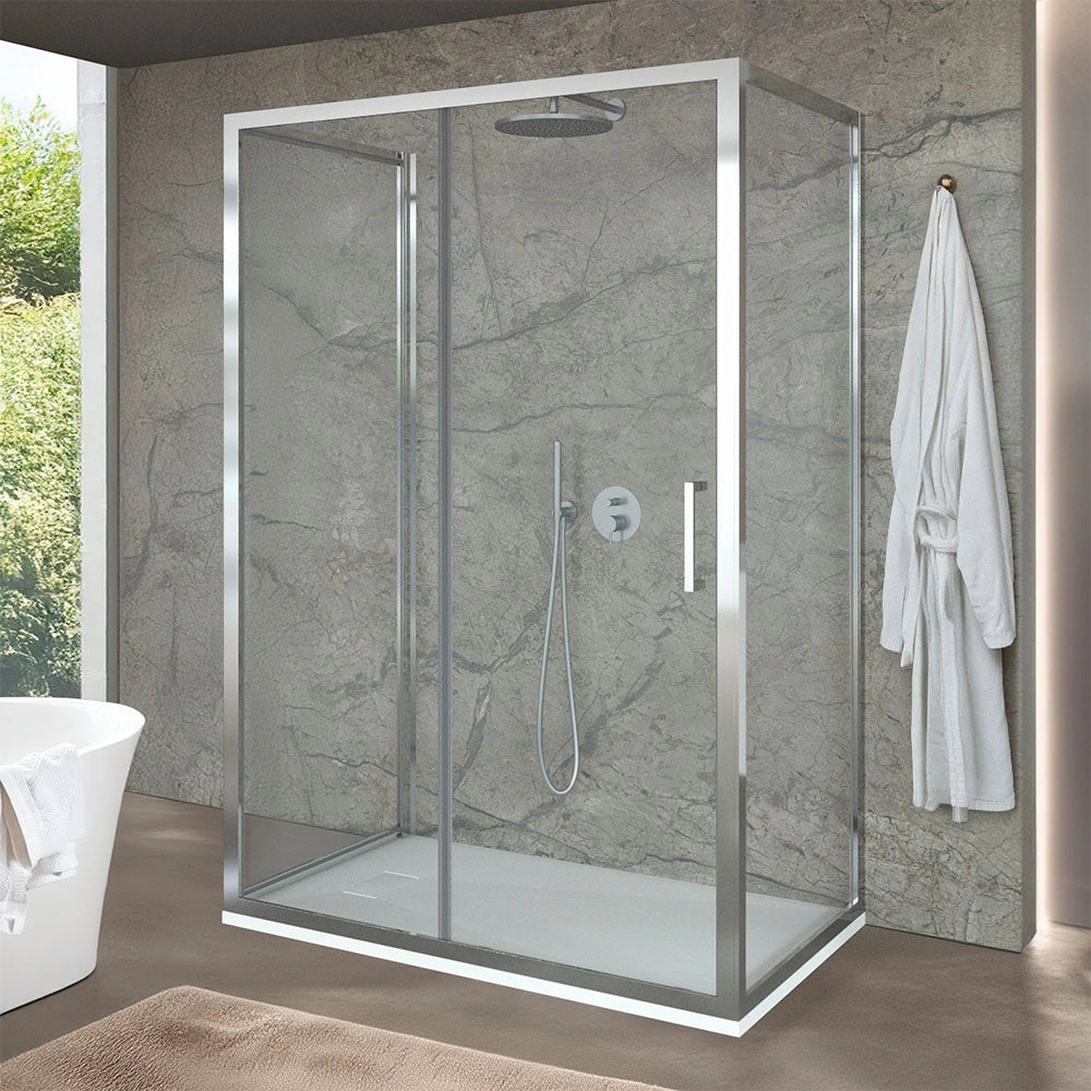 Box doccia 3 lati 90x140x90 cm con porta scorrevole in vetro trasparente Ted