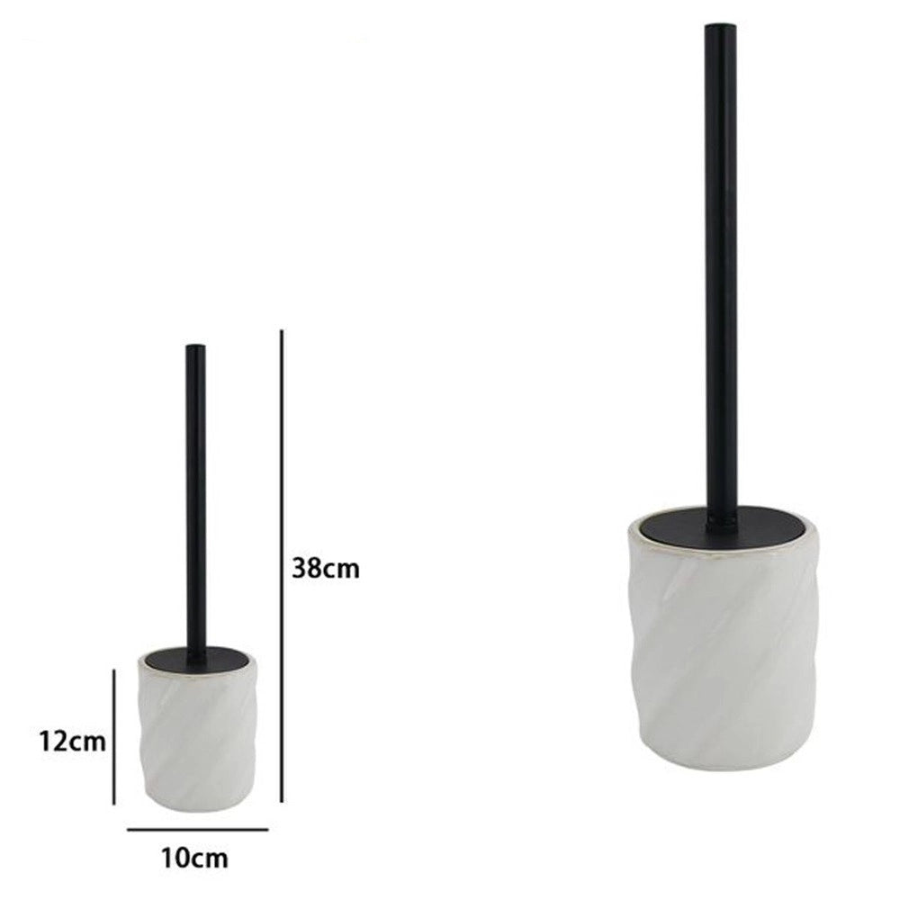 Trade Shop - Portascopino Arredo Da Bagno Wc Rigato Obbliquo Bianco Con Scopino Completo 87801 -