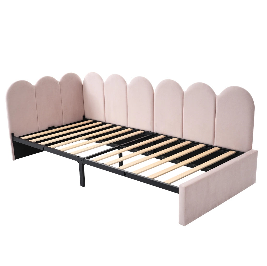 Letto singolo 90x190 cm con 2 cassetti; velluto rosa