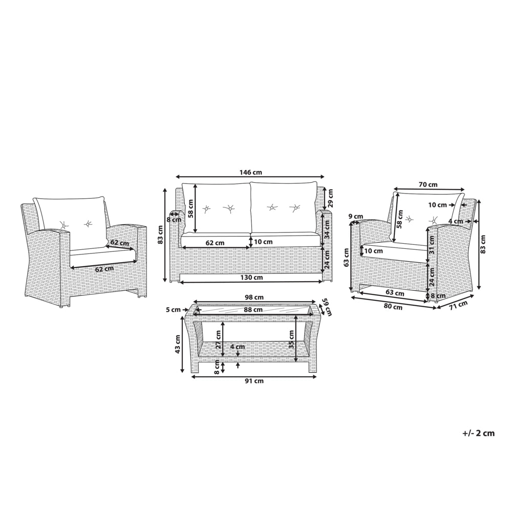 Set divano da giardino bianco finto rattan grigio cuscini esterni in vimini set di conversazione