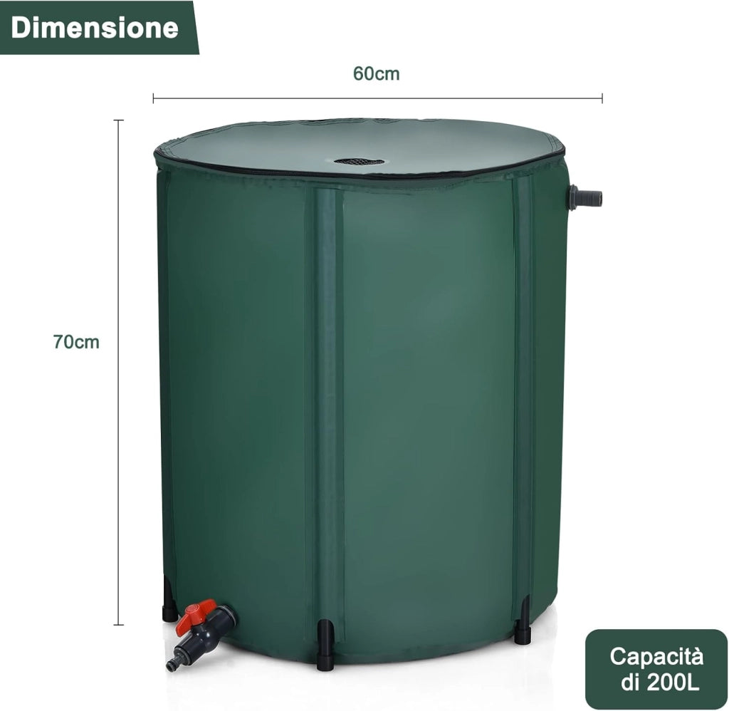 Bidone per la Raccolta dell'Acqua Piovana, Serbatoio Cisterna Raccolta Acqua, con Rubinetto, 200L