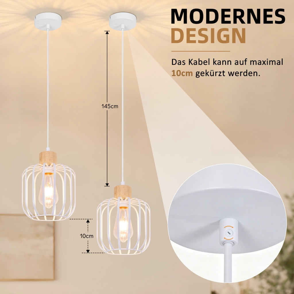 ZMH Lampada a Sospensione 1 Luce Bianco Legno E27 Moderna per Soggiorno Cucina Isola Corridoio Senza Lampadina