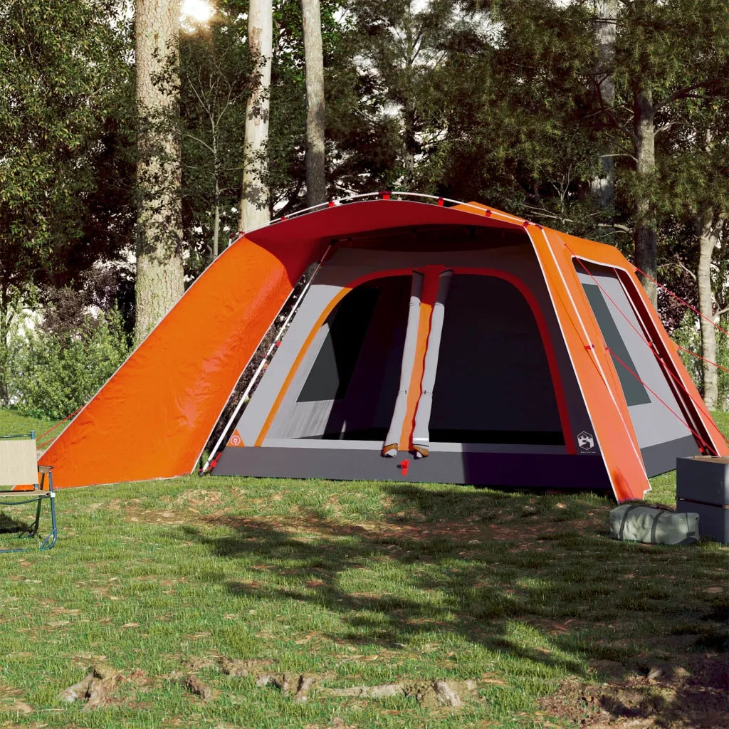 Tenda Famiglia Portico 9 Pers.-Tenda da campeggio Grigio Arancione Rilascio Rapido