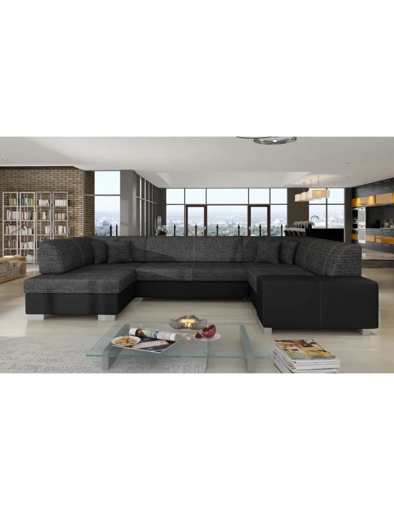Divano panoramico a U Grigio scuro & Nero convertibile 6 posti HAVANA design geometrico