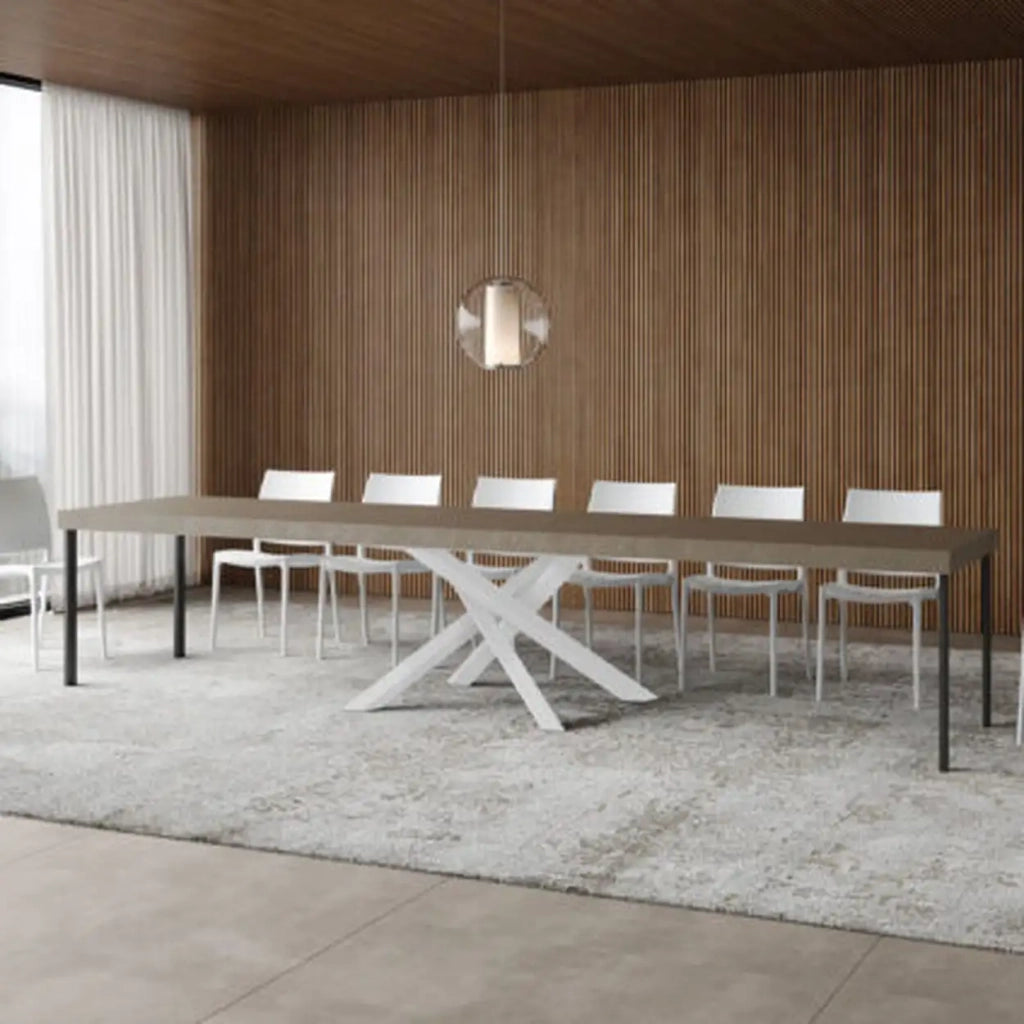 Tavolo allungabile 120/380x90 cm Volantis Premium tortora gambe bianche