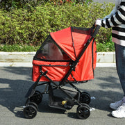 Carrello pieghevole con grande cesta per piccoli cani, cappottina regolabile, finestre in rete, in poliestere rosso