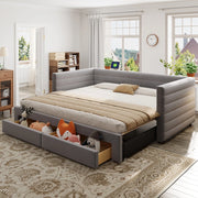 Letto Imbottito Estraibile 3 in 1 con Cassetti ¨C Xylo ¨C Tessuto Grigio 90x190