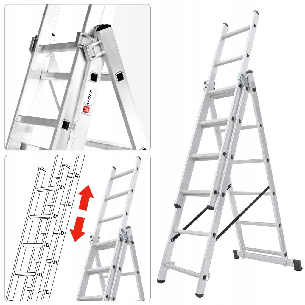 Scala universale in alluminio KADAX 3x6 pieghevole a doppia faccia, robusta + gancio