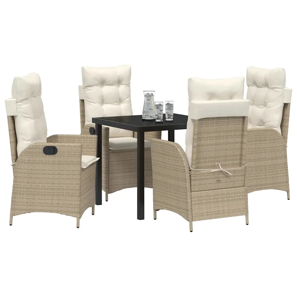 Set da Pranzo per Giardino con cuscino 5 pcs Beige polyrattan