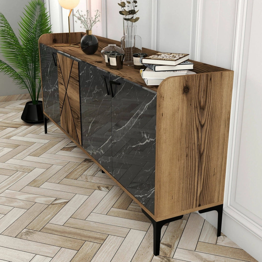 Madia Fay, Credenza 2 Ripiani, 180x35x79h cm Marrone Noce