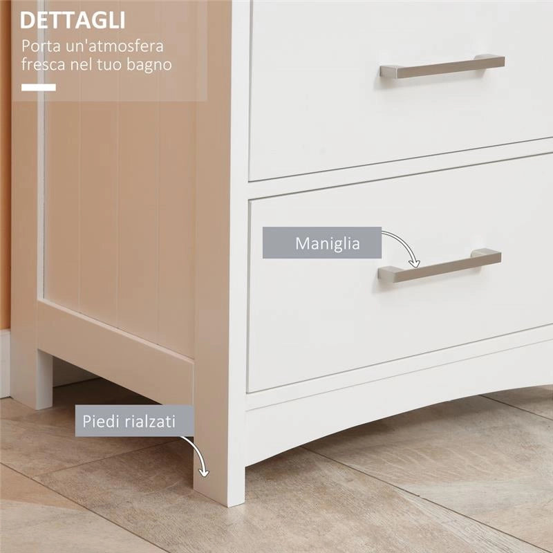 MOBILETTO BAGNO CON SCAFFALE APERTO E 3 CASSETTI IN MDF, 40X33X80CM, BIANCO