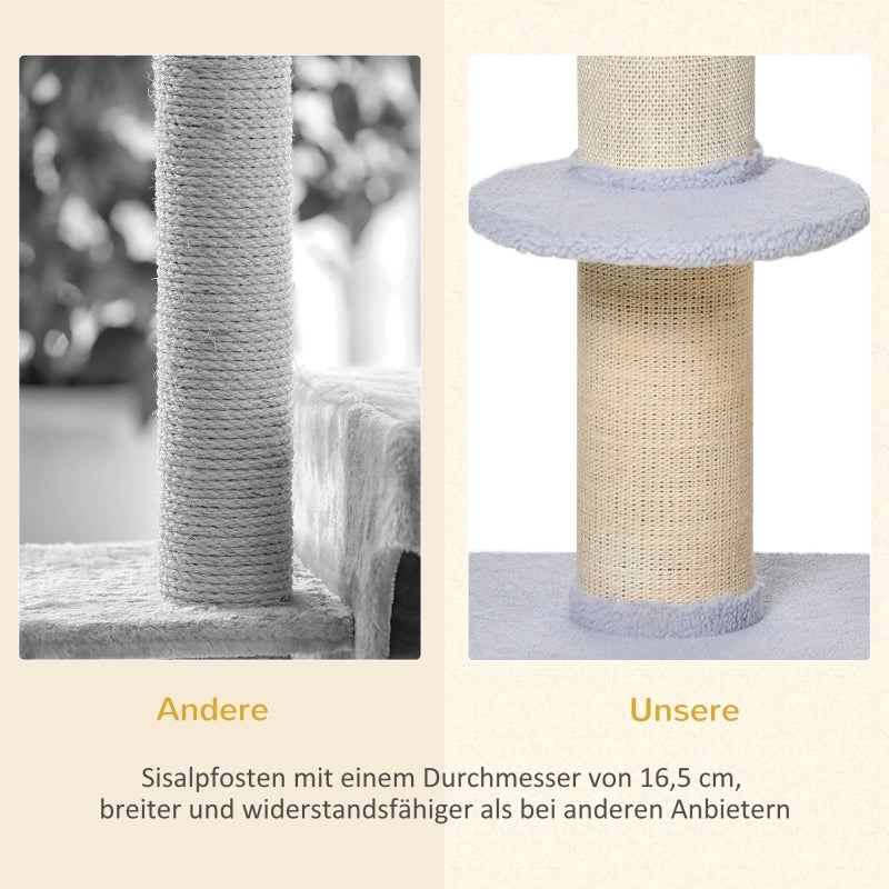 Albero per gatti, portata 30 kg, albero gioco con palo per graffiare, piattaforma, sisal, azzurro, 45x45x91 cm