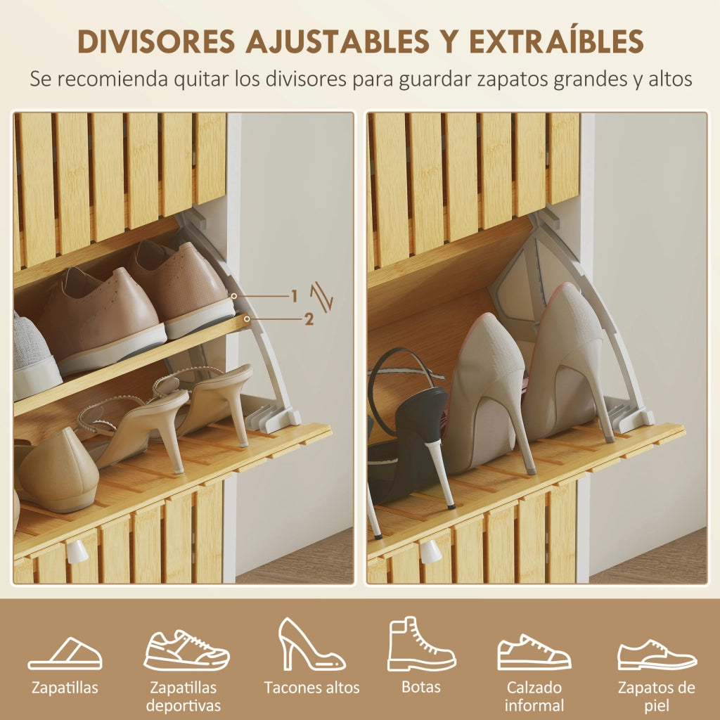 Armadio per Scarpe con 3 Ante in Bamb¨´ ¨C zephmum ¨C Bianco e Naturale 60x40x138