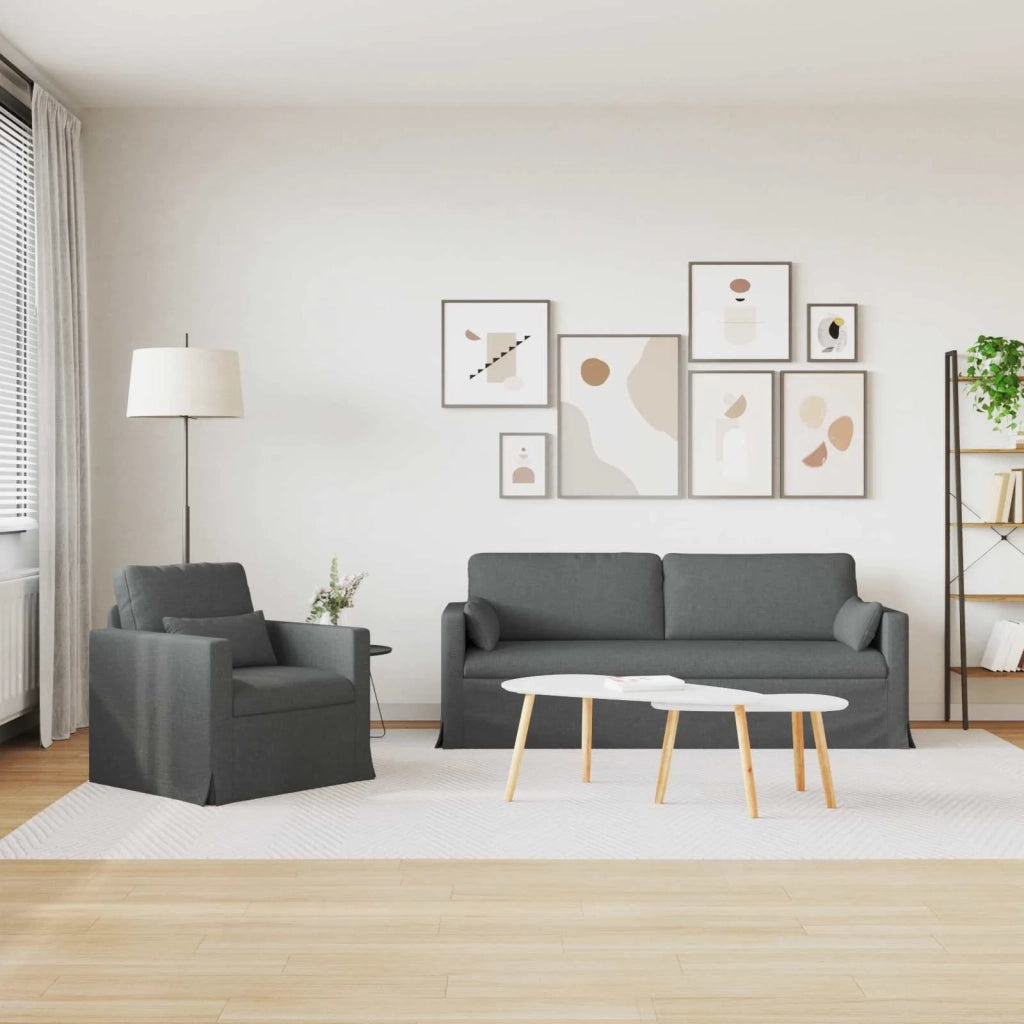 Set di divani 2 pcs Grigio scuro 198 x 78 x 80 cm Tessuto