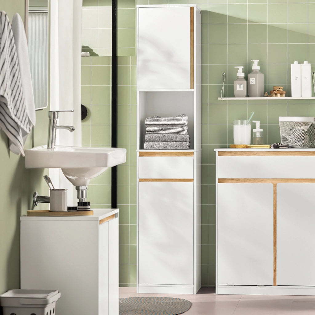 SoBuy Mobile bagno salvaspazio Mobile alto con 2 ante Mobile a colonna bagno angolare Bianco 35x33x170cm BZR80-W
