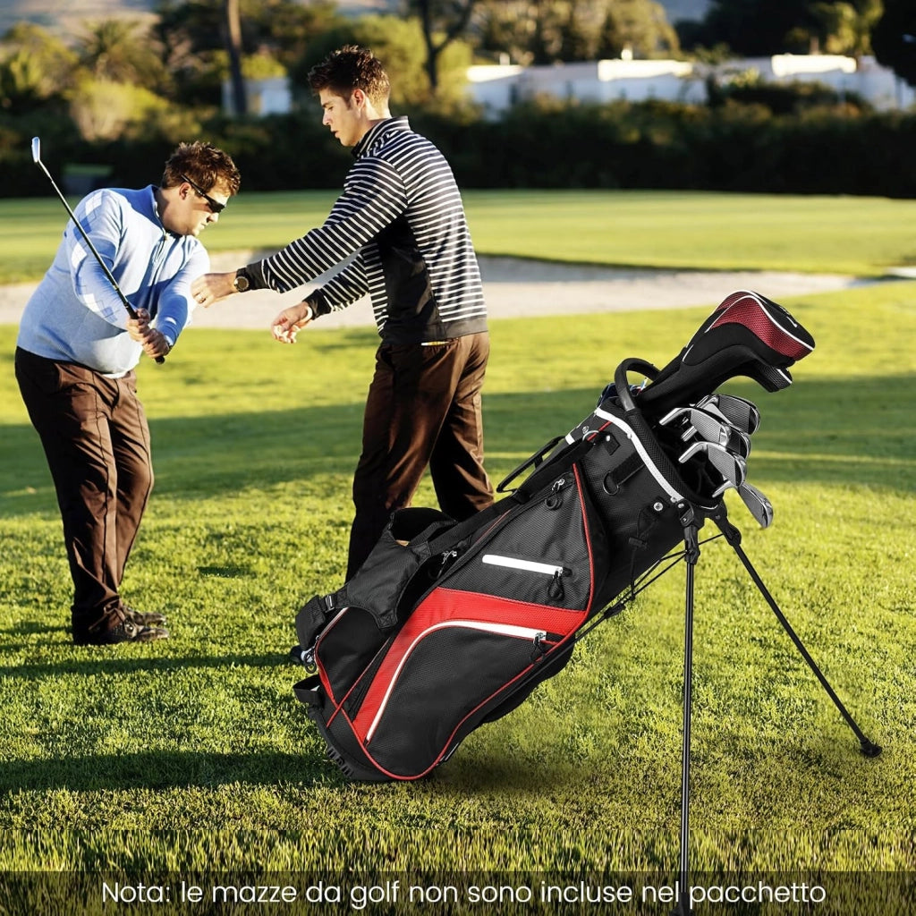 Sacca per Mazze da Golf, Borsa da Golf con Supporto, Divisori a 14 Vie, 6 Tasche, Borsa Frigo, Doppia Tracolla e Cappuccio Antipioggia, Ideale per Uomini e Donne