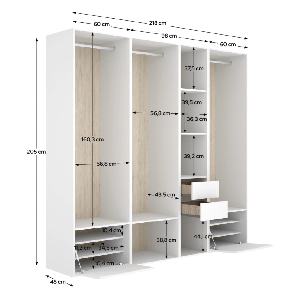 Armadio Camera da Letto Hawthorne, Guardaroba Grande Modulabile, 45x205h cm Bianco