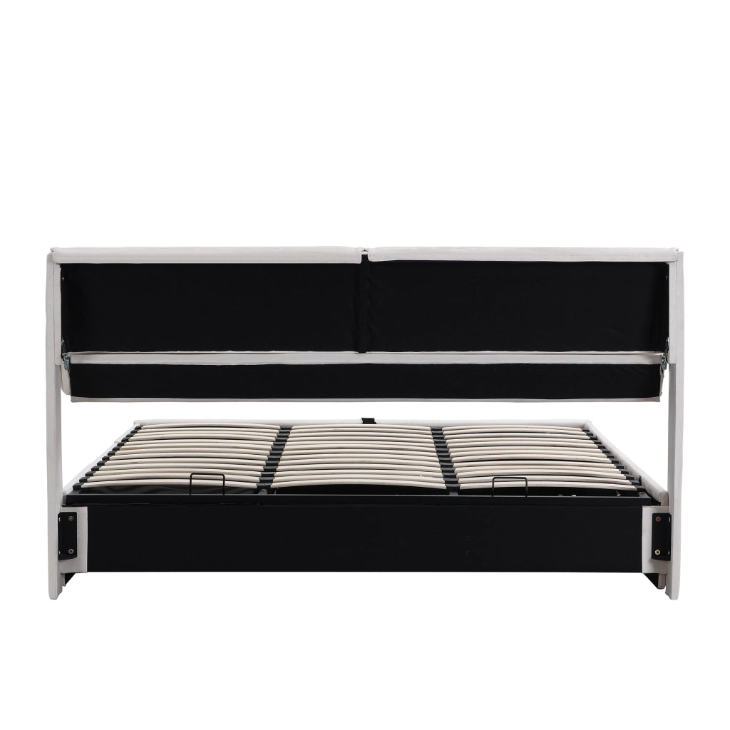 Letto contenitore 160 × 200 cm con 3 cassetti, apertura idraulica e vano integrato, senza materasso, in velluto beige