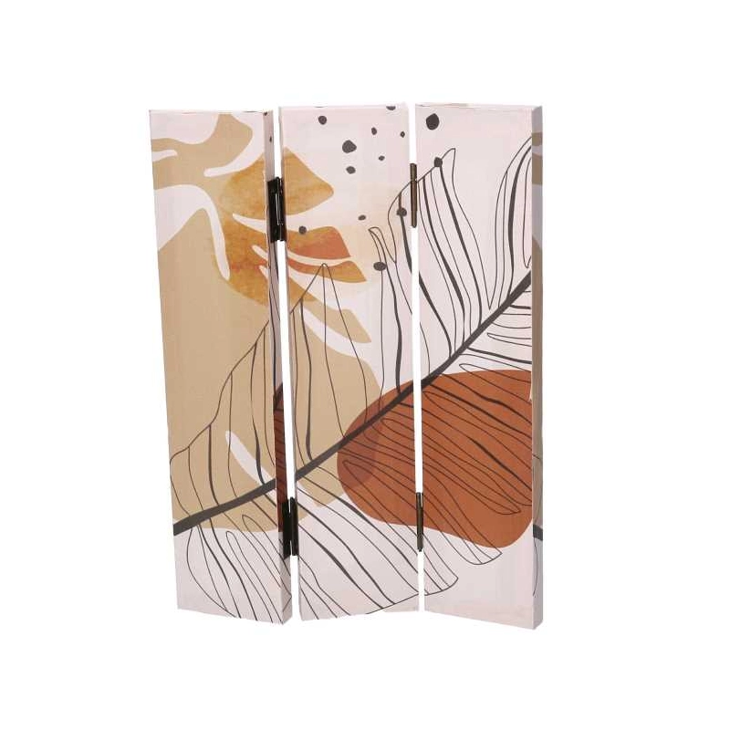 Paravento stampa foglie beige arancione3 ante rettangolare cm 120,6x2,5h180