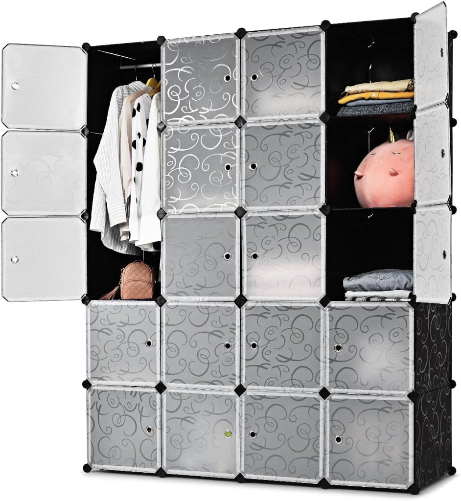 Armadio Modulare, Armadio Modulare Cubi, Armadio Pieghevole in Plastica, Portaoggetti Organizzatore, Armadietto Mobiletto con Ante, Può DIY, a 20 Cubi