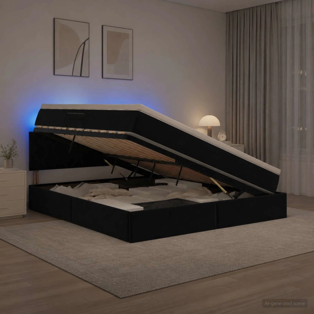 Letto con contenitore LED e materasso Nero 160 x 200 cm Velluto 3459320