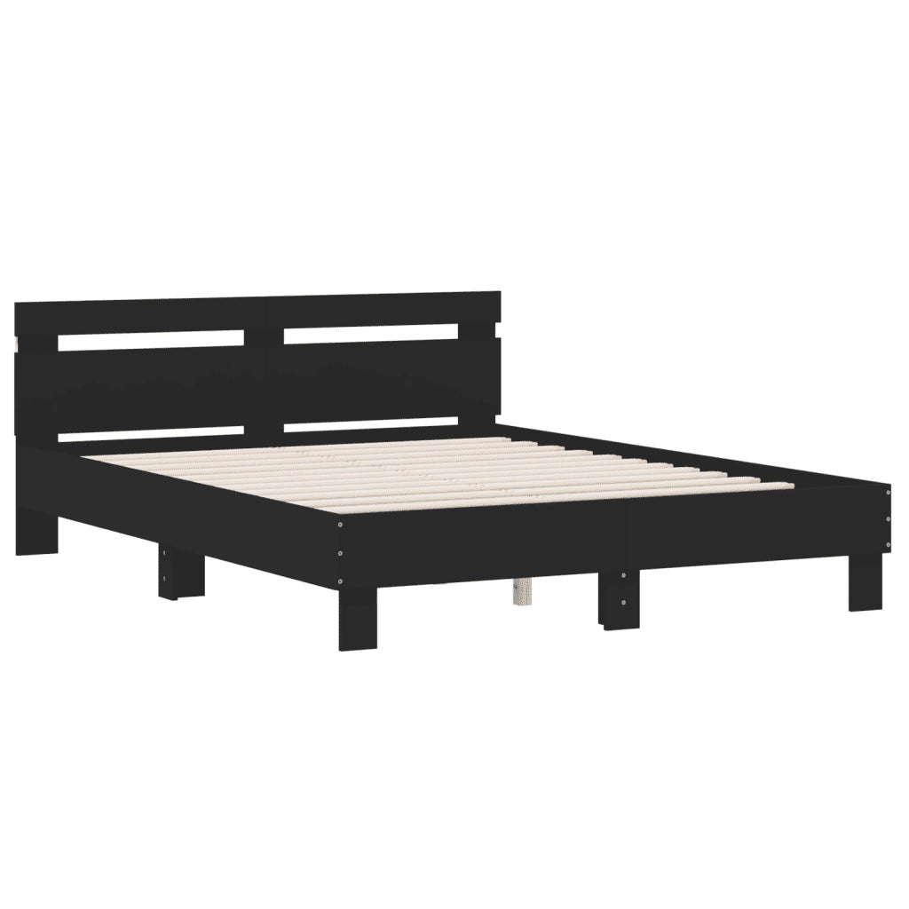Giroletto con Testiera e LED-Struttura Letto con testiera Nero 140x200 cm