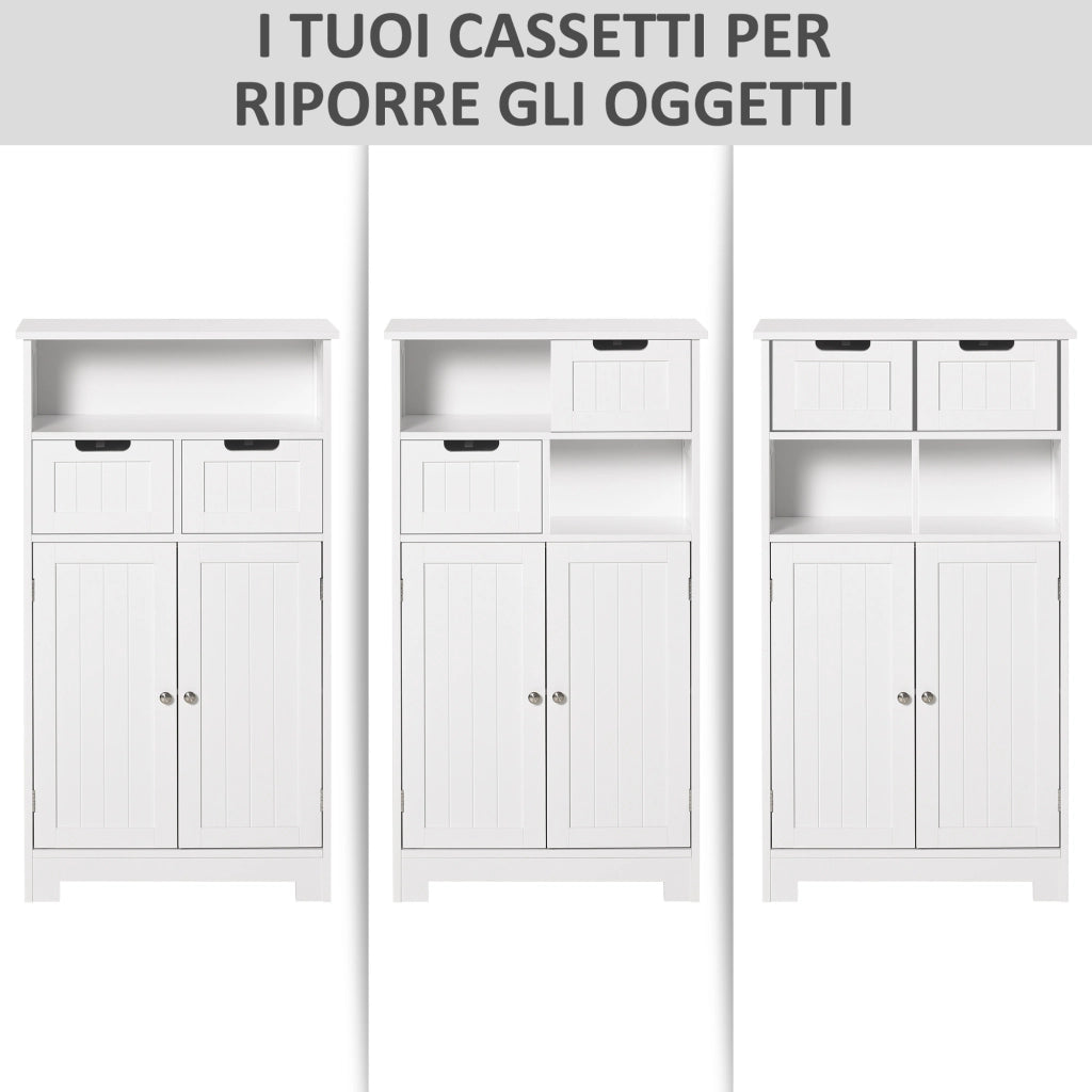 Armadietto Bagno 2 Ante con Mensola e 2 Cassetti Regolabili ¨C zephmum ¨C Bianco 60x30x108.8cm