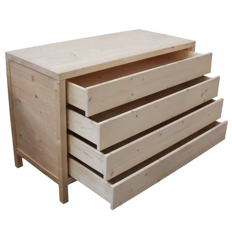 cassettiera classica 4 cassetti legno massello abete grezzo 120x55x80 (3303) - Mobili 2G