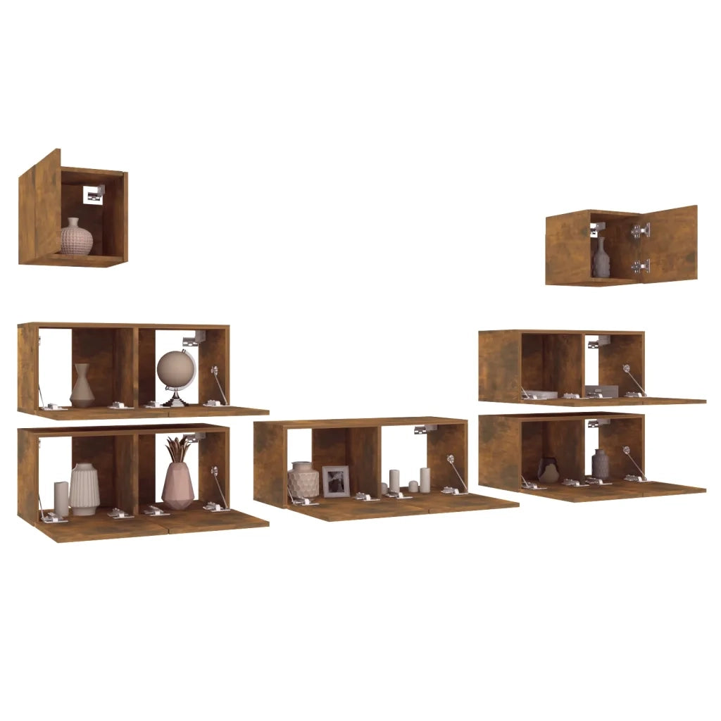 Set di Mobili Porta TV 7 pz Rovere Fumo in Legno Multistrato 3120287