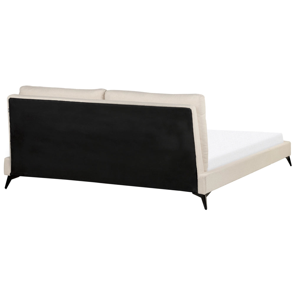 Letto imbottito moderno in bouclè beige 180 x 200 cm con rete a doghe