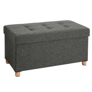 Panca/sgabello contenitore pieghevole imbottito con coperchio gambe in legno massello salvaspazio capacità 65L portata 300kg per camera da letto/corridoio 76cm grigio scuro 12_0003328