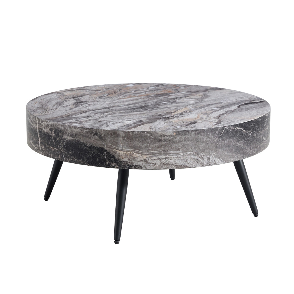 Tavolino da caff¨¨ rotondo in marmo grigio - Zephmum- 70 cm diametro gambe nere metallo