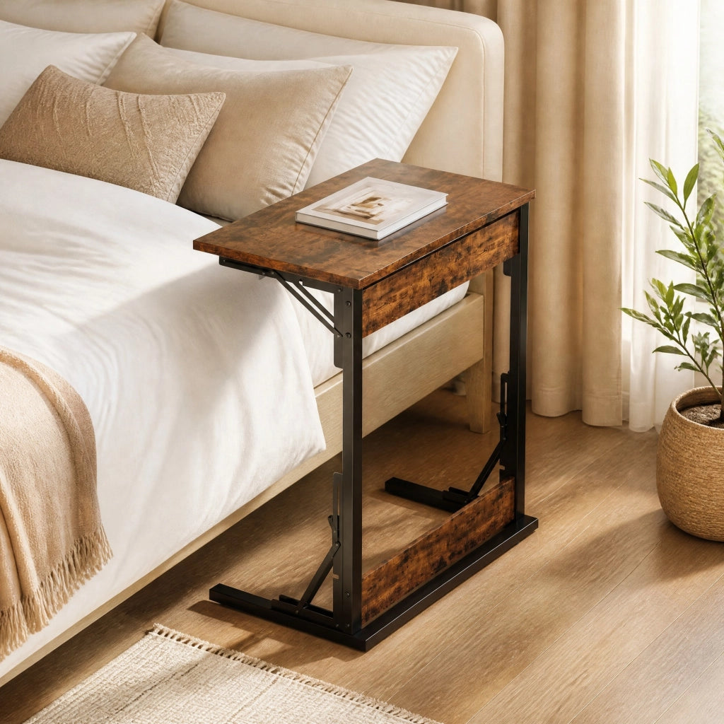 TAVOLINO C a forma C 60 x 37 x 71 cm Marrone rustico metallo e pannello di legno