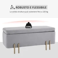 Panca Contenitore Imbottita per Soggiorno e Camera da Letto, 100 x 40 x 42 cm, Grigio