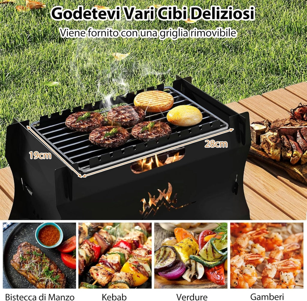 2 in 1 Griglia Barbecue, Barbecue Portatile a Doppio Combustibile con Griglia in Acciaio Inox e Borsa per Trasporto, Grill Esterno a Carbone e Legna per Picnic