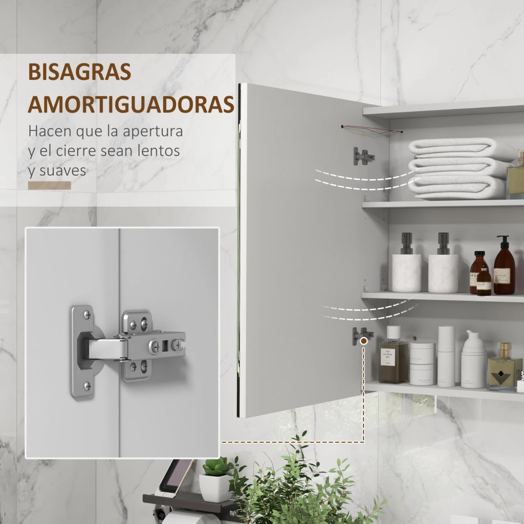 Armadietto Bagno Specchio con Ripiani Regolabili e Luce LED ¨C Zephmum ¨C Bianco 80x15x65 cm