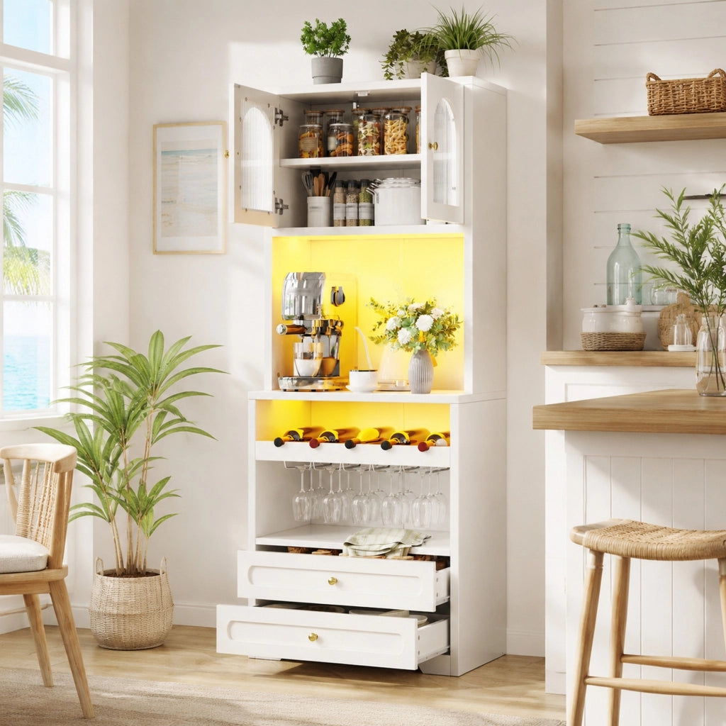 Mobile alto da cucina con LED smart, portabottiglie e USB