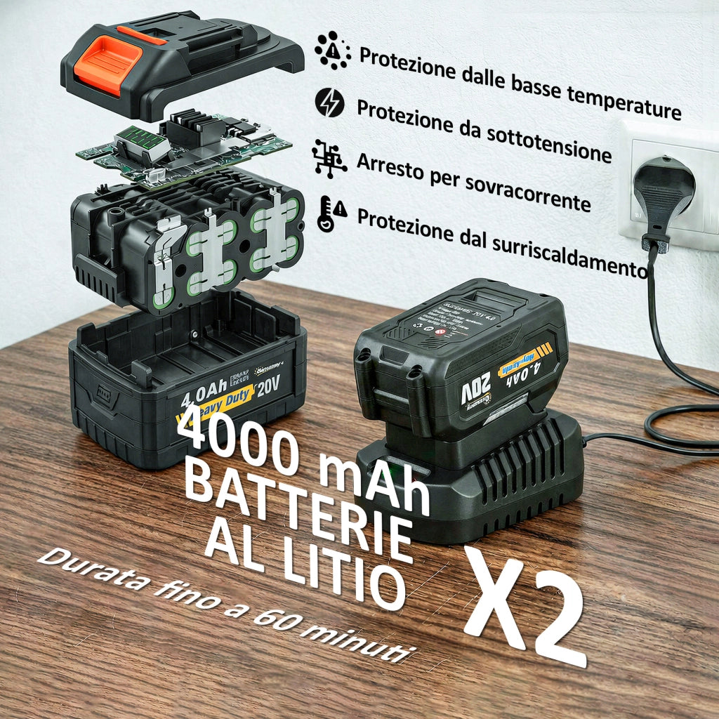 Tagliasiepi a Batteria con 2 Batterie 4000mAh e Palo Telescopico in Alluminio