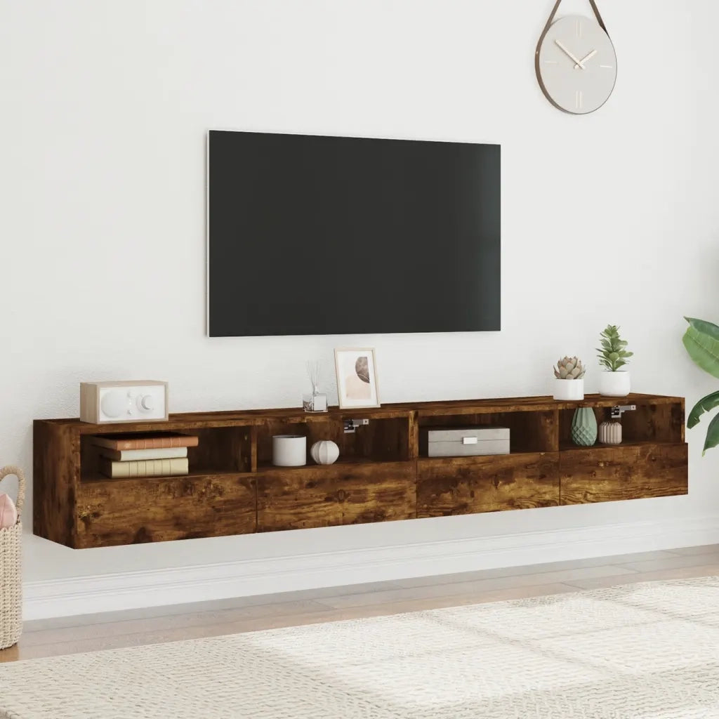 Mobili TV Parete 2pz Rovere Fumo 100x30x30 cm Legno Multistrato 836891