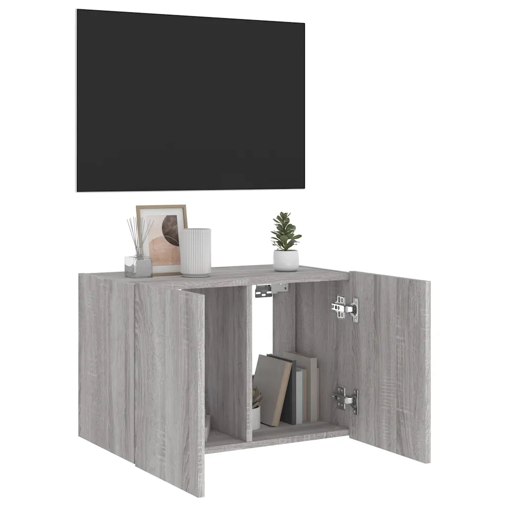 Mobile TV a Parete con Luci LED-Mobile TV a Muro Grigio Sonoma 60x35x41 cm