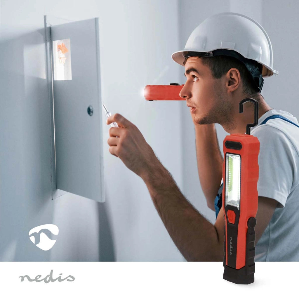 Torcia da lavoro ricaricabile a LED da 4W 300lm con gancio e magnete Nero / Rosso Nedis