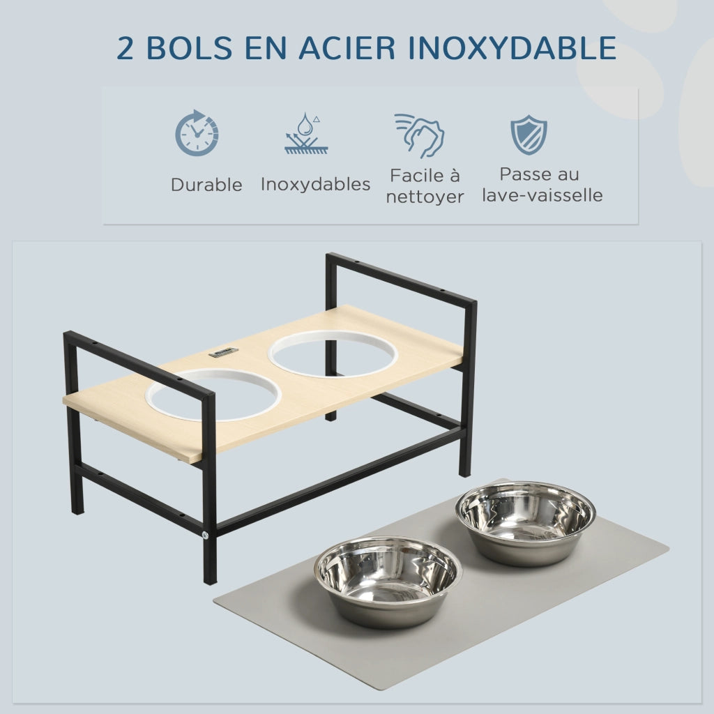 Ciotola rialzata per cani doppia con 2 ciotole removibili in acciaio, altezza regolabile 11/21,5/32 cm ¨C Xylo ¨C Grigio