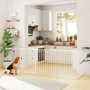 Barriera estensibile a forbice 6 pannelli pieghevole con porta per cani piccoli e medi e bambini in acciaio bianco
