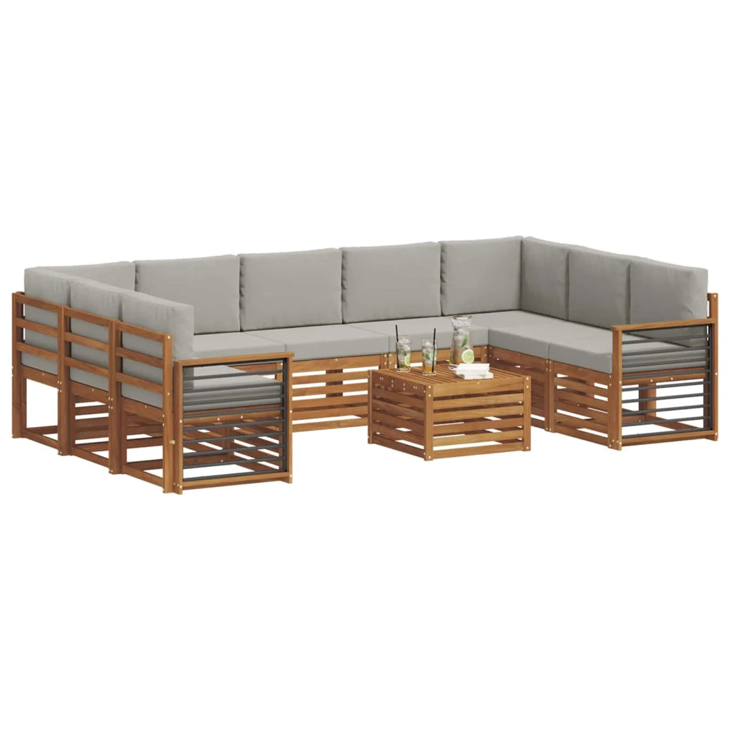 Set divani con cuscino 10 pcs Grigio Naturale e Chiaro