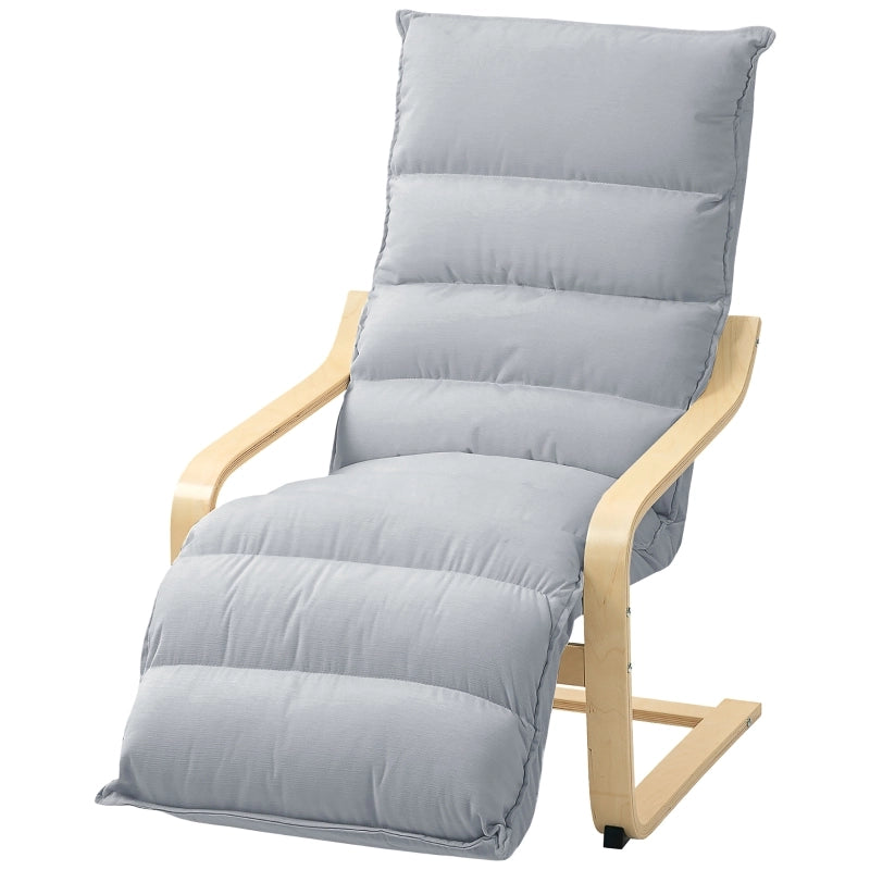Poltrona relax in velluto grigio chiaro con poggiapiedi regolabile e movimento oscillante