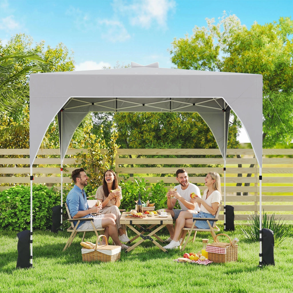 Gazebo Pieghevole 296x296x270 cm con Prese d'Aria Sacchi di Sabbia e Borsa in Tessuto Oxford e Metallo Grigio Scuro