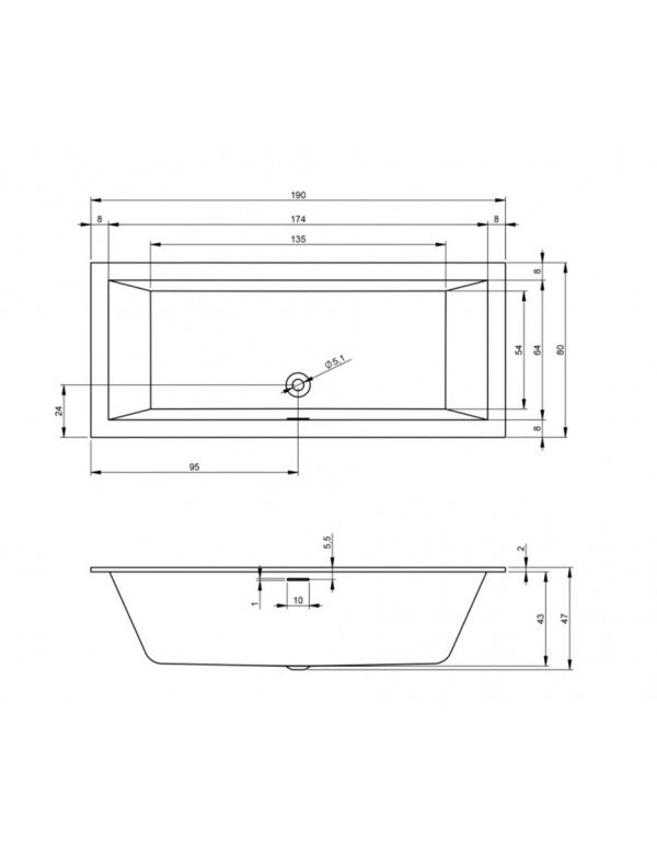 RIHO RETHINK CUBIC Vasca da bagno in acrilico 190x80 cm