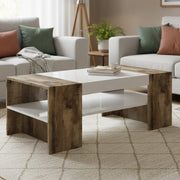 Tavolino da Ashar, Made in Italy, Tavolo da salotto, cm 110x60h40, Bianco lucido e Acero