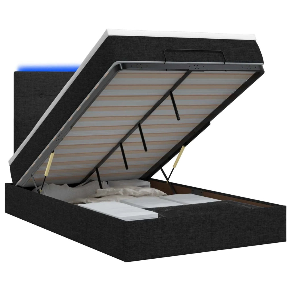 Letto Ottomano con Materasso e LED Nero 120 x 200 cm Tessuto 3458064